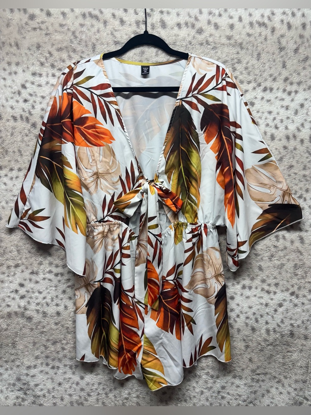 SHEIN CURVE TROPICAL PRINT TIE FRONT ROMPER